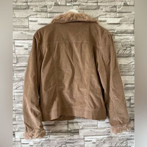 Jennyfer J. || 90's Tan Corduroy Rabbit Fur Y2K Style Pocket Jacket - Picture 2 of 14